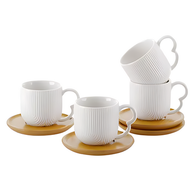 Jogo de 4 Xicaras De Café Porcelana Etilux  Oásis Com Pires Bambu 90ml
