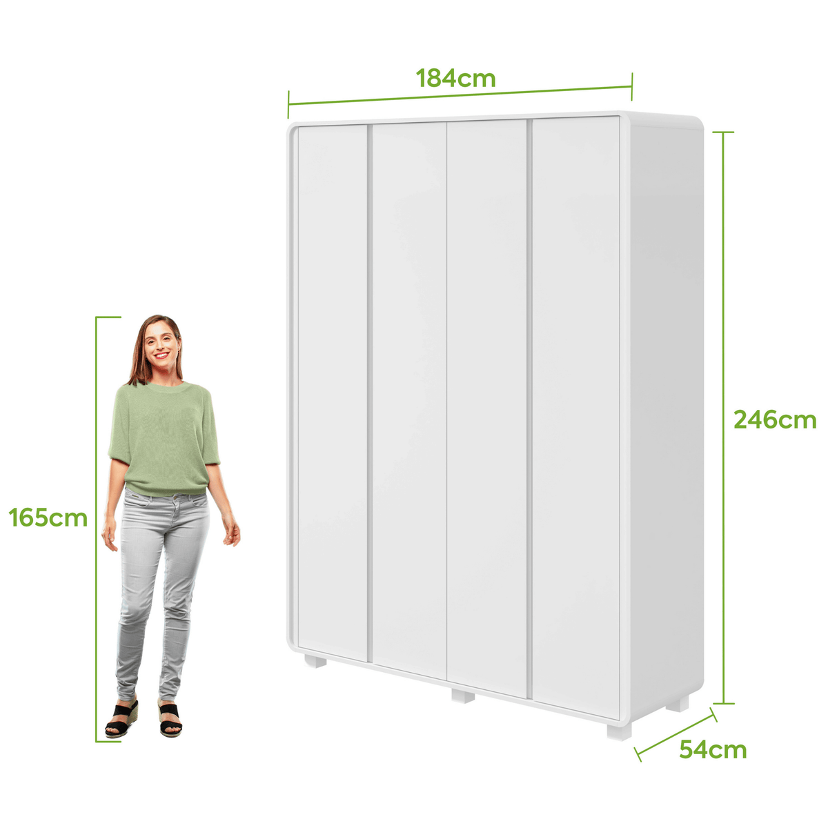 Roupeiro Loop Lopas 184cm 100% MDF 4 Portas com Pés Branco