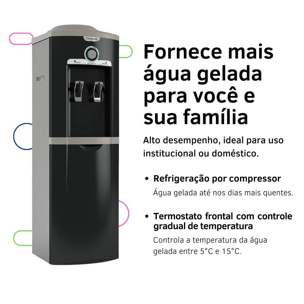 Bebedouro de Água de Coluna Esmaltec EGC35B Refrigerado por Compressor Inox/Preto 110V