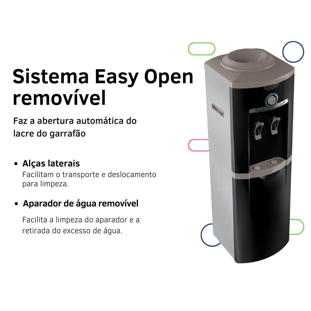 Bebedouro de Água de Coluna Esmaltec EGC35B Refrigerado por Compressor Inox/Preto 110V
