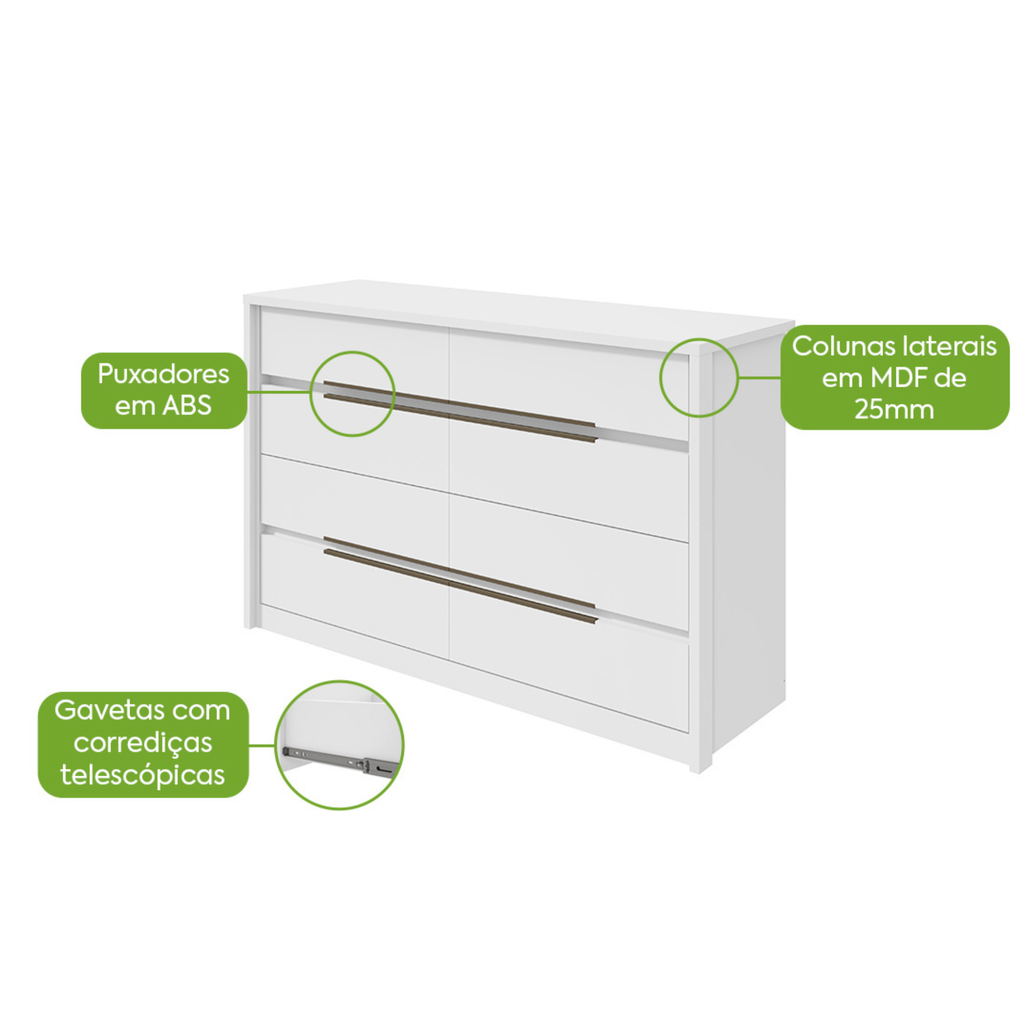 Cômoda Urban Lopas 8 Gavetas 152cm Branco