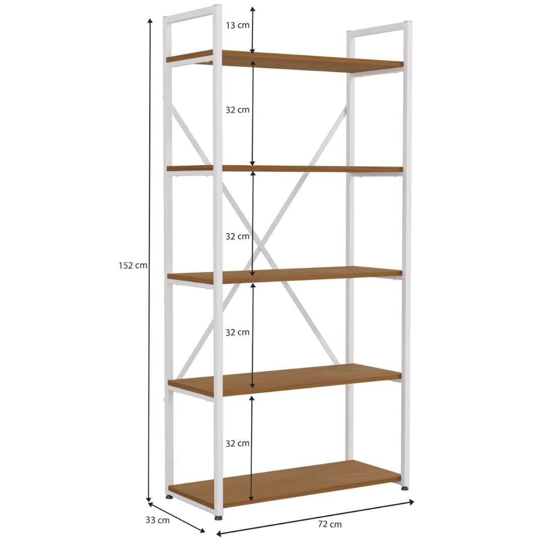 Estante Kappesberg 5 Prateleiras LI006 Canela e Branco