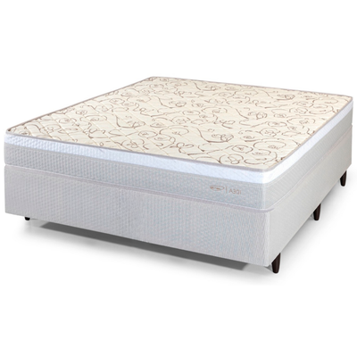 Conjunto Cama Box C1927 Casal Herval 138x188x63cm Molas Ensacadas Fendi e Branco