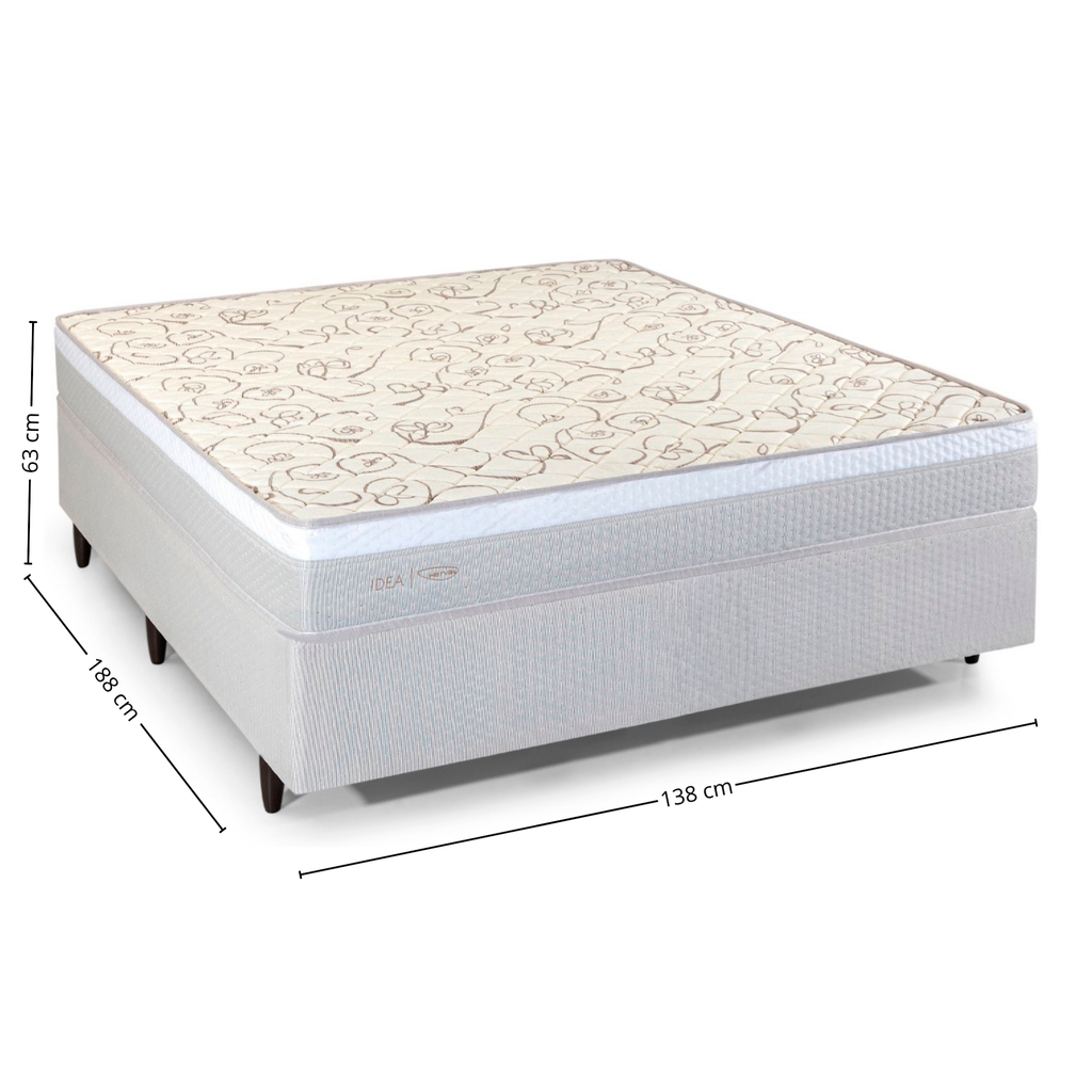 Conjunto Cama Box C1927 Casal Herval 138x188x63cm Molas Ensacadas Fendi e Branco