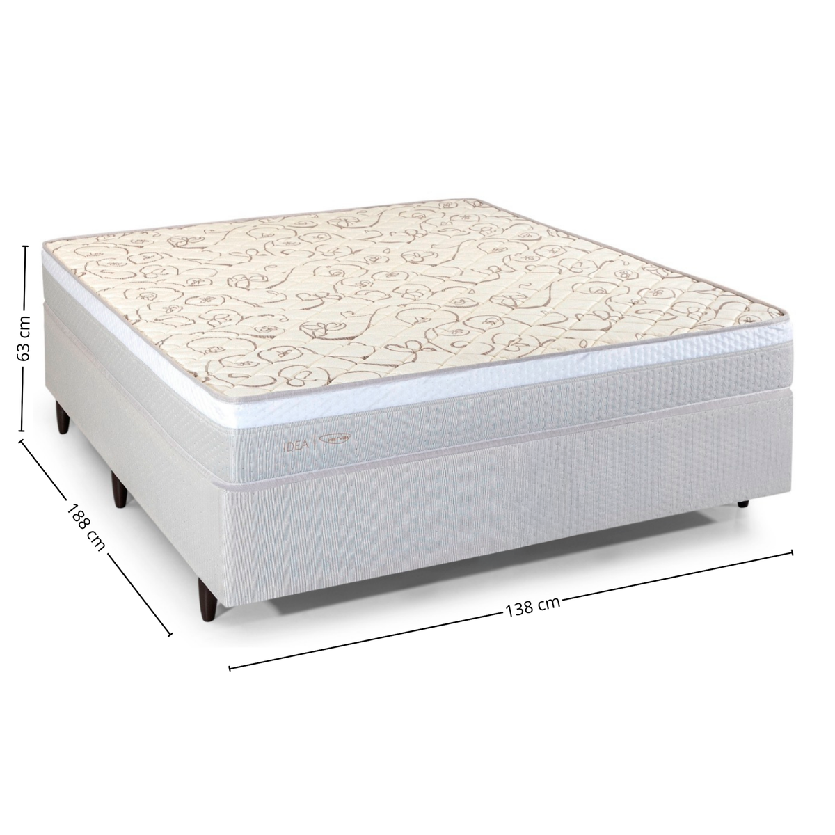 Conjunto Cama Box C1927 Casal Herval 138x188x63cm Molas Ensacadas Fendi e Branco