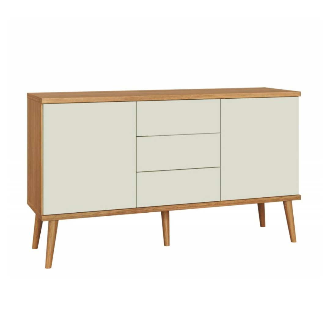Balcão Buffet 135cm Dalla Costa TB329 2 Portas 3 Gavetas  Freijó/Off White