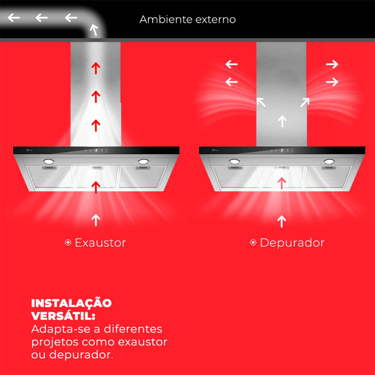 Coifa de Parede Fischer Infinity 90cm Controle por Gesto Inox 220V