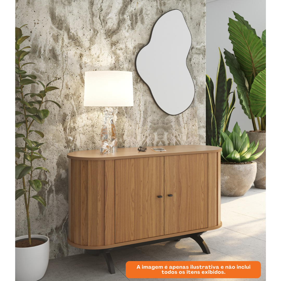 Balcão Buffet Curvo 2 Portas 100% MDF 130cm TB289 Dalla Costa Freijó/Preto Fosco