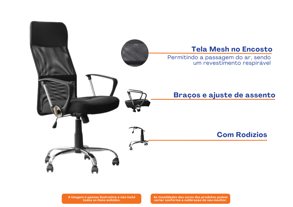 Cadeira Giratória GRP Presidente com Rodízio W-58B Preto