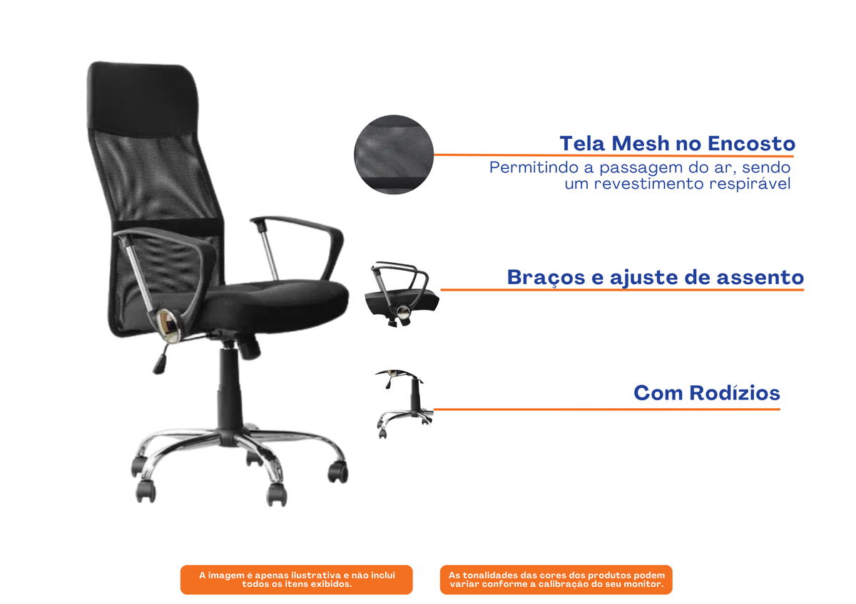Cadeira Giratória GRP Presidente com Rodízio W-58B Preto
