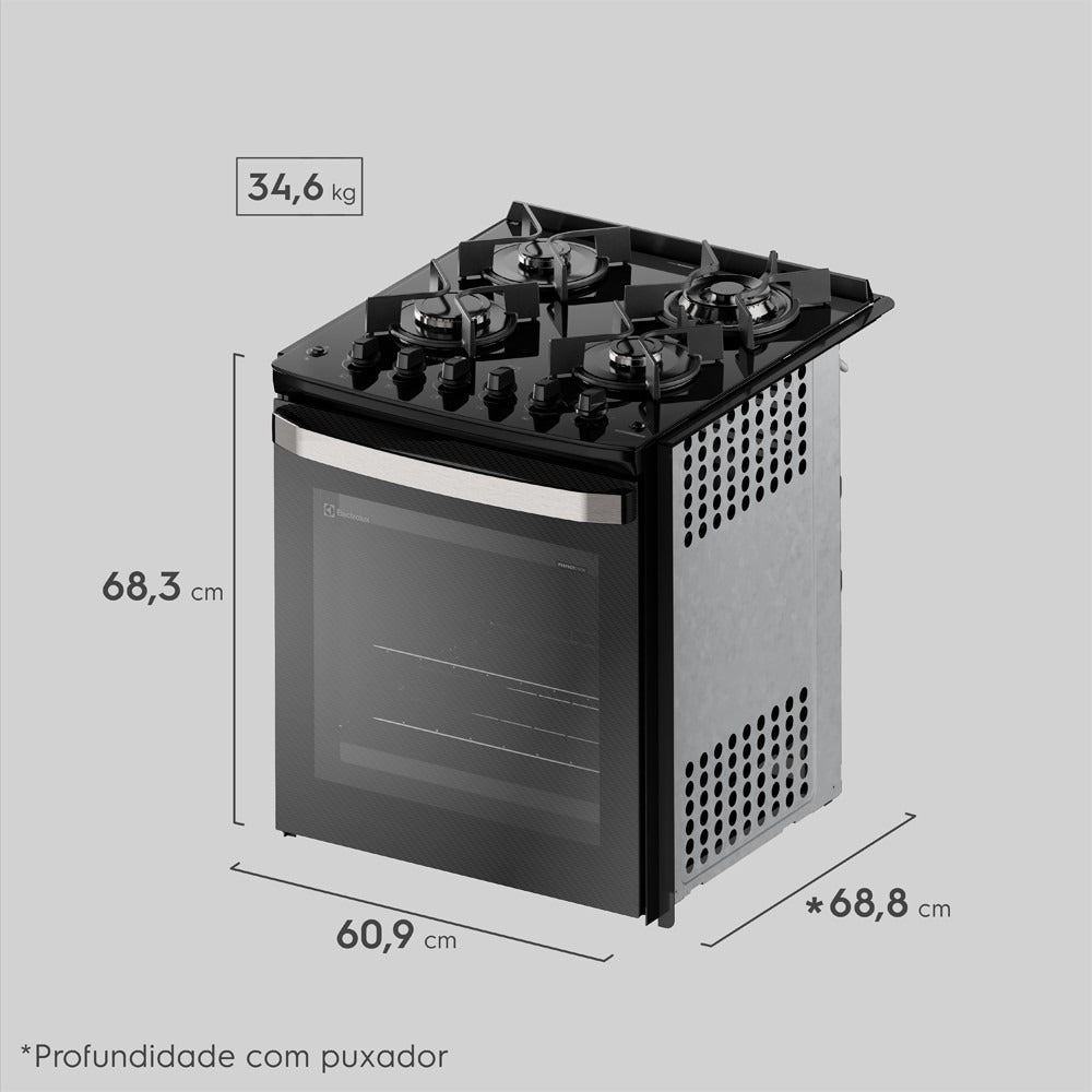 Fogão de Embutir 4 Bocas Electrolux Experience FE4BB Mesa de Vidro e VaporBake Preto Bivolt