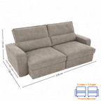 Sofá Perseu 228cm Matielo 2 Assentos Retráteis com Encostos Reclináveis Linho Cappuccino