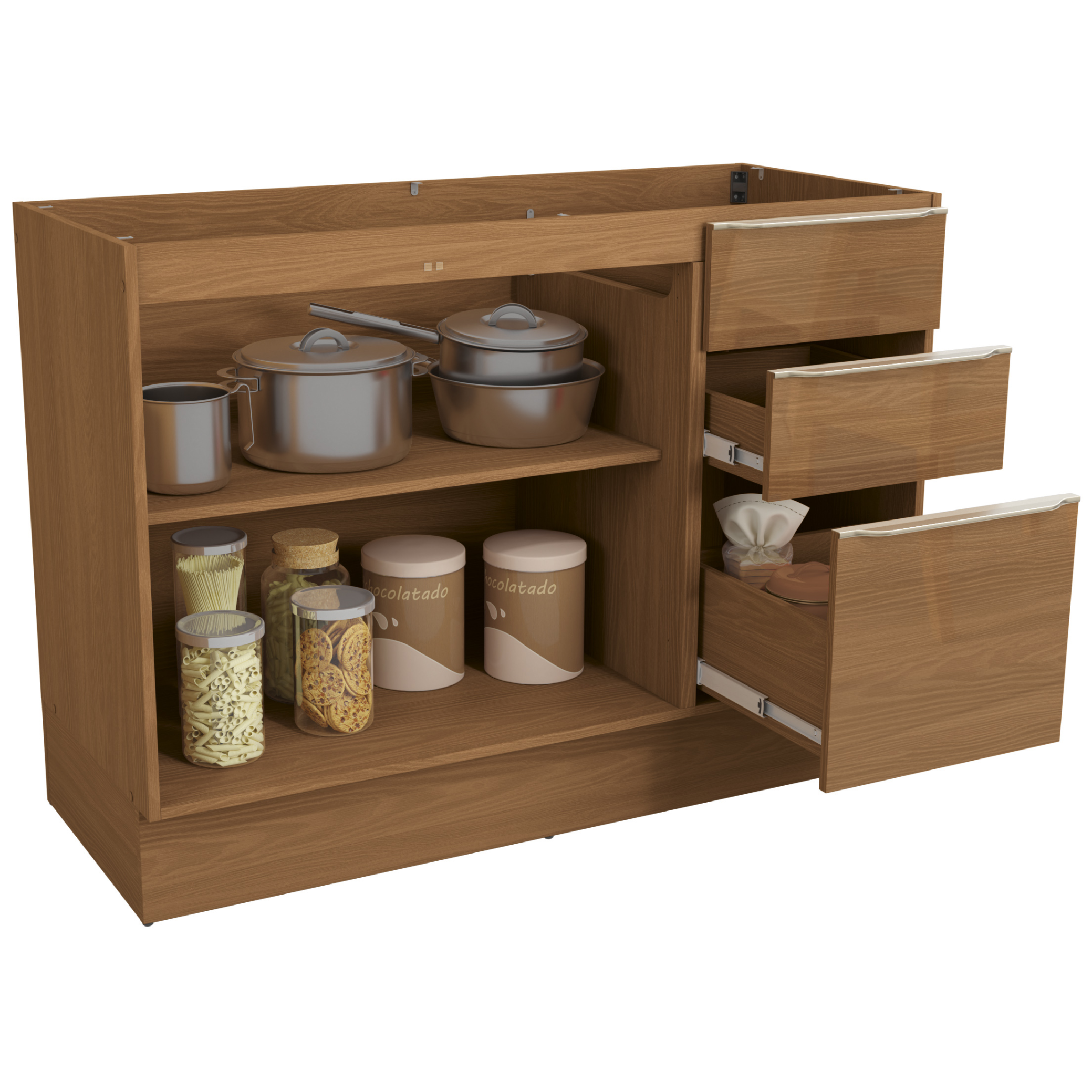 Armário Balcão de Cozinha Vibra Kappesberg 2 Portas 3 Gavetas 120cm Canela