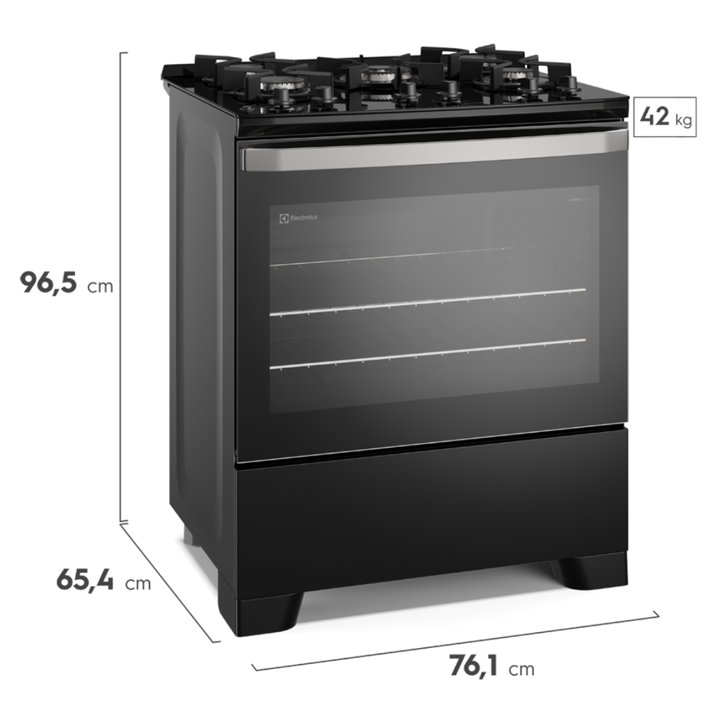 Fogão 5 Bocas Electrolux Efficient FE5GB Piso Mesa de Vidro PerfectCook Preto Bivolt