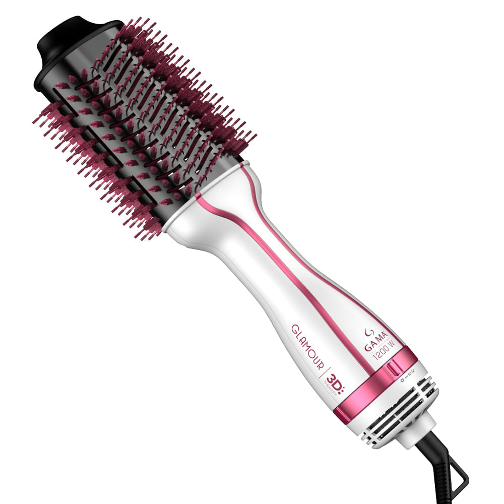 Escova Secadora Gama Italy Glamour Pink Brush 3D 1200W Branco/Rosa 220V