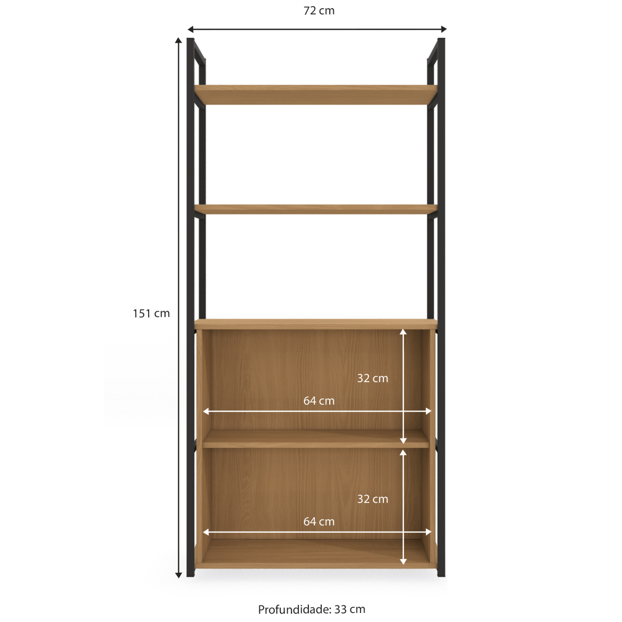 Estante Industrial Kappesberg 2 Portas com Prateleiras LI041 Canela e Preto