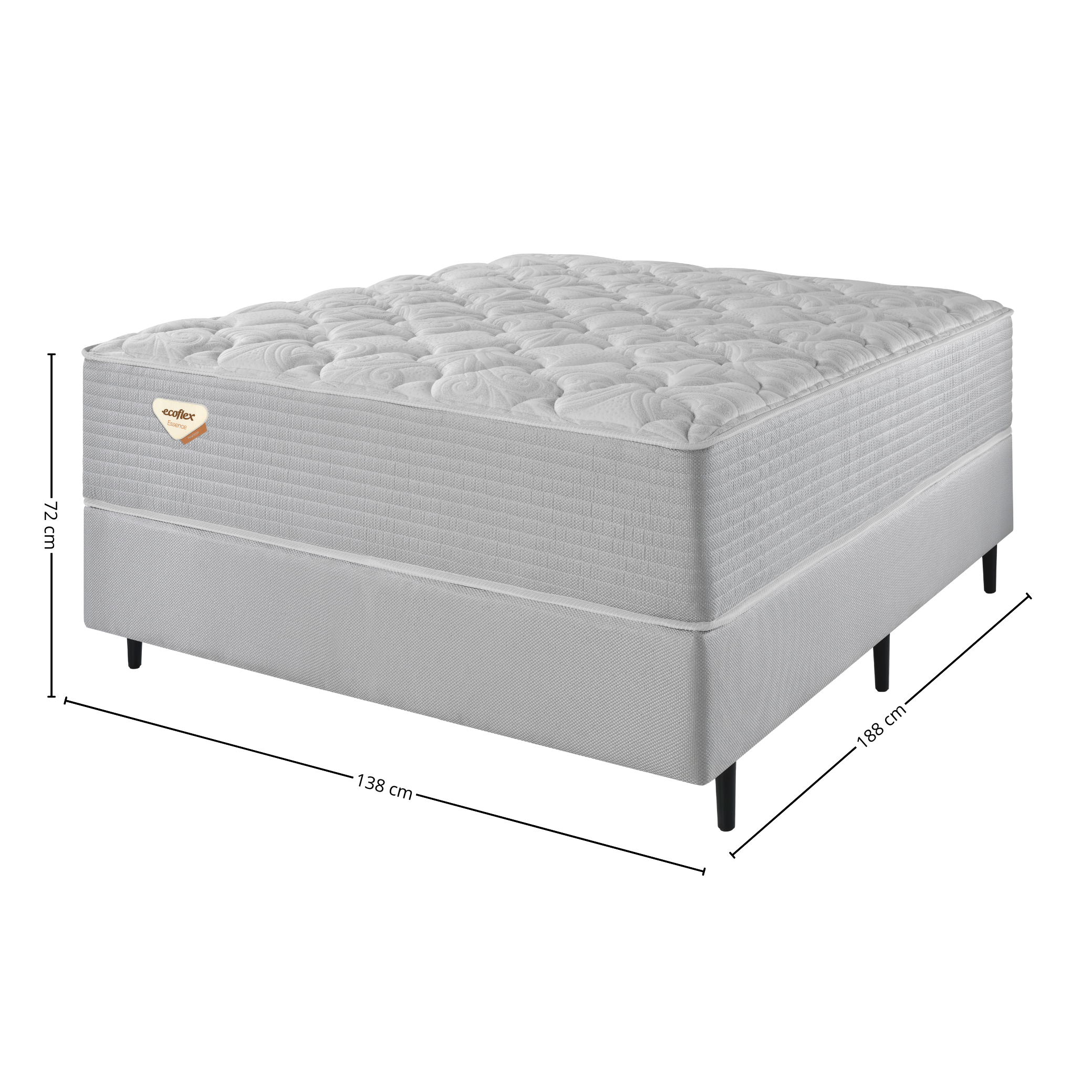 Conjunto Cama Box Privilege Casal Ecoflex 138x188x72cm Molas Ensacadas Wide Cinza Claro