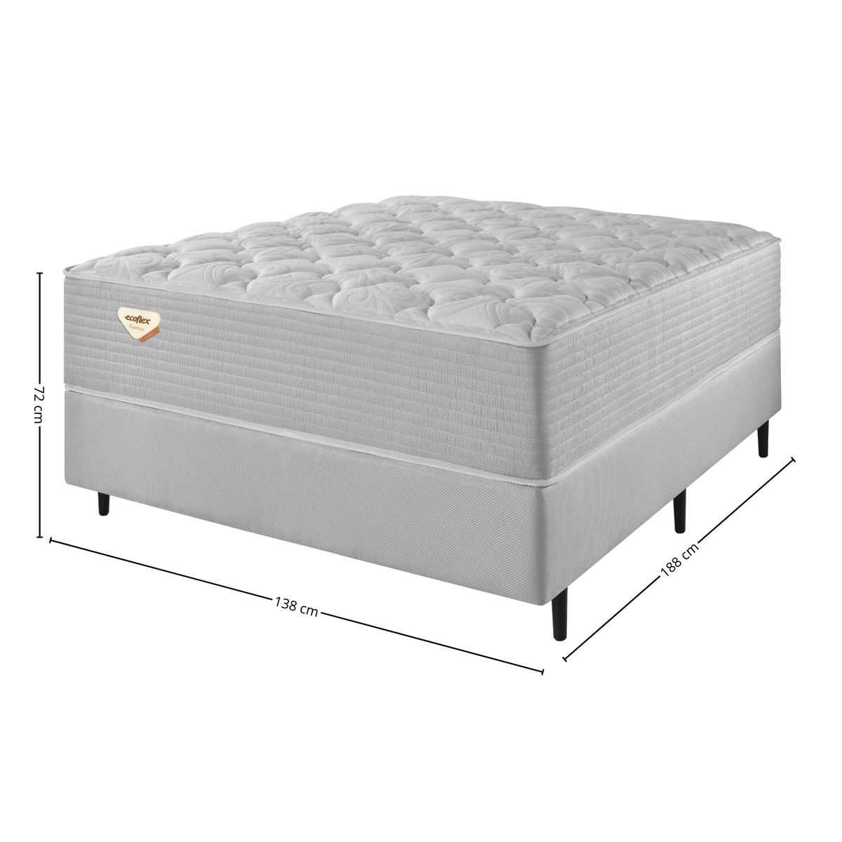 Conjunto Cama Box Privilege Casal Ecoflex 138x188x72cm Molas Ensacadas Wide Cinza Claro