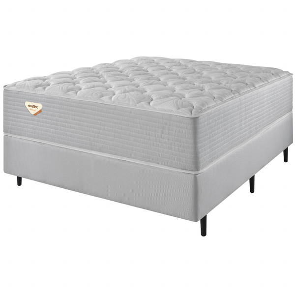 Conjunto Cama Box Privilege Casal Ecoflex 138x188x72cm Molas Ensacadas Wide Cinza Claro