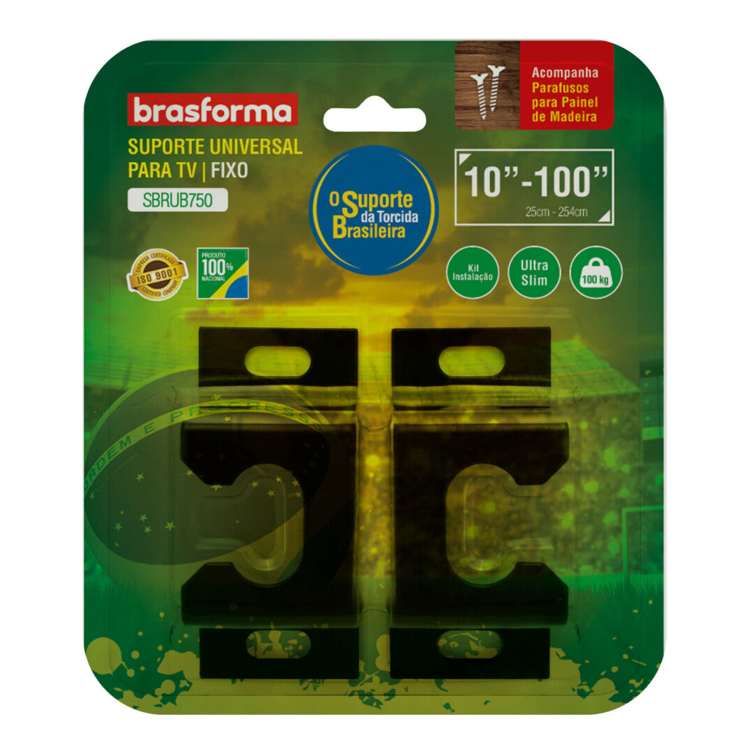 Suporte de Parede Fixo Universal Brasforma SBRUB-750 para TV de 10 a 100" LED, LCD, Plasma, 3D e Smart TV Preto