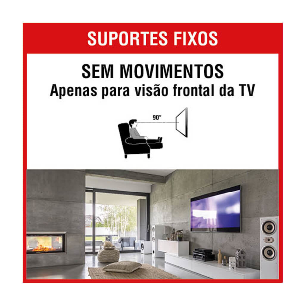Suporte de Parede Fixo Universal Brasforma SBRUB-750 para TV de 10 a 100" LED, LCD, Plasma, 3D e Smart TV Preto