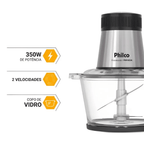 Processador de Alimentos Philco PMN03A 350W Jarra em Vidro Preto 220V