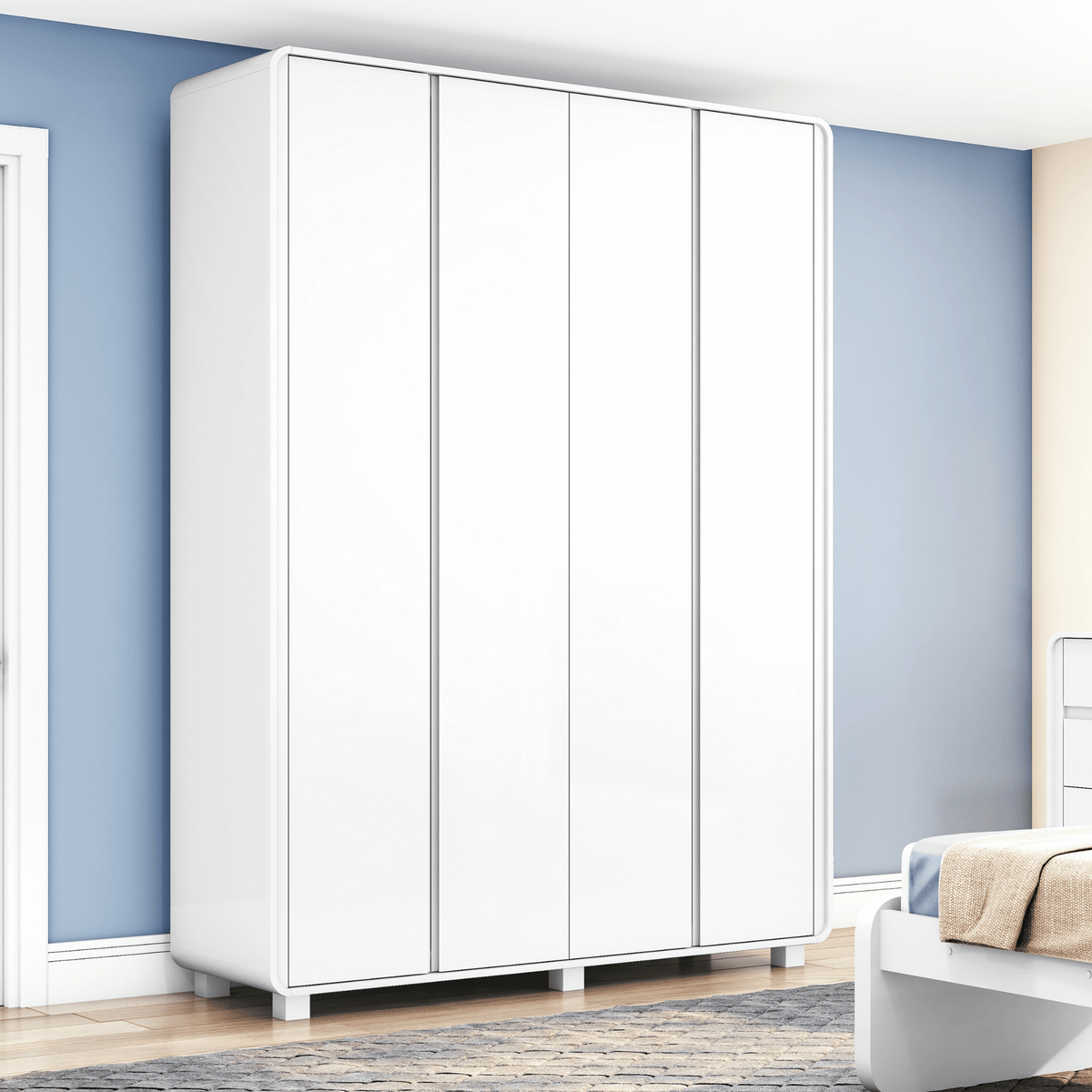 Roupeiro Loop Lopas 184cm 100% MDF 4 Portas com Pés Branco