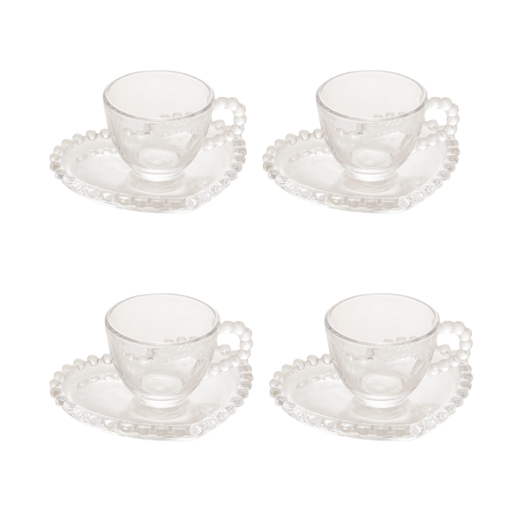 Jogo 4 Xícaras para Café Rojemac Coração Pearl 85ml Cristal