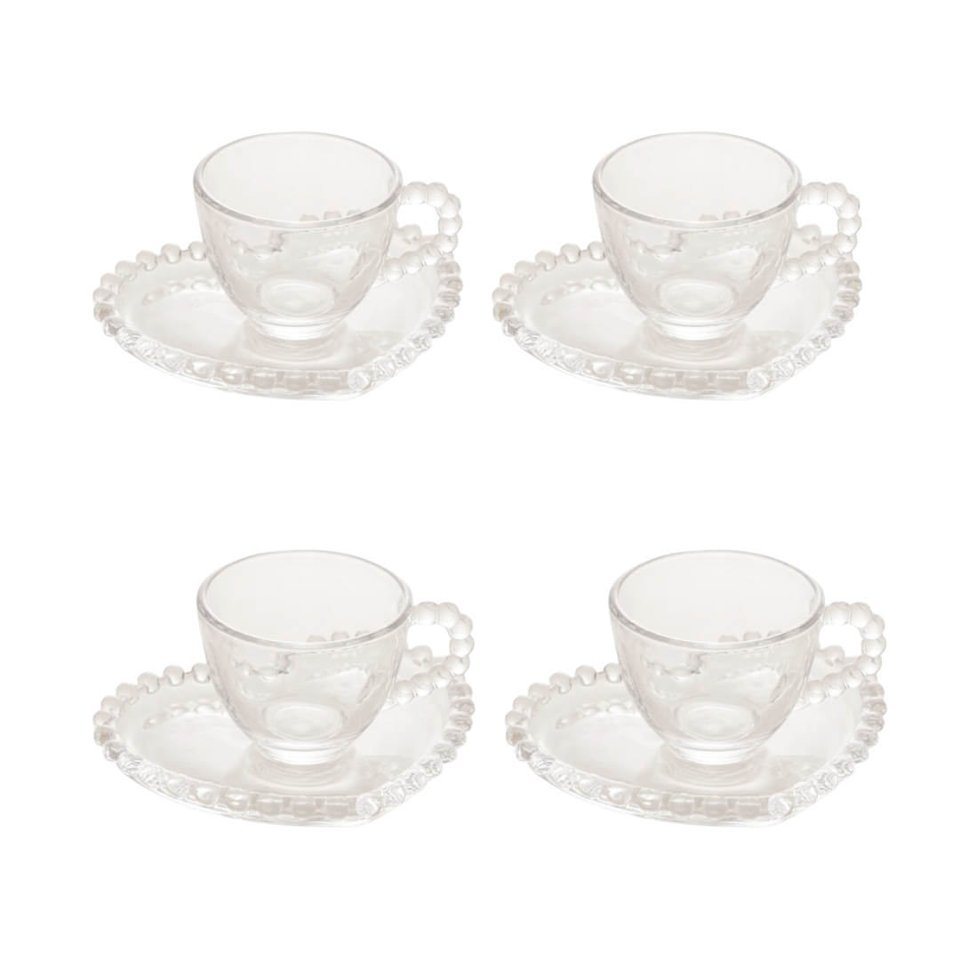 Jogo 4 Xícaras para Café Rojemac Coração Pearl 85ml Cristal