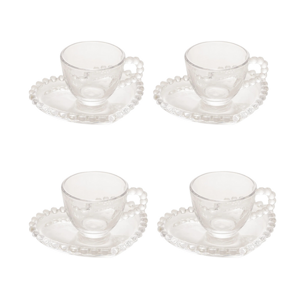 Jogo 4 Xícaras para Café Rojemac Coração Pearl 85ml Cristal