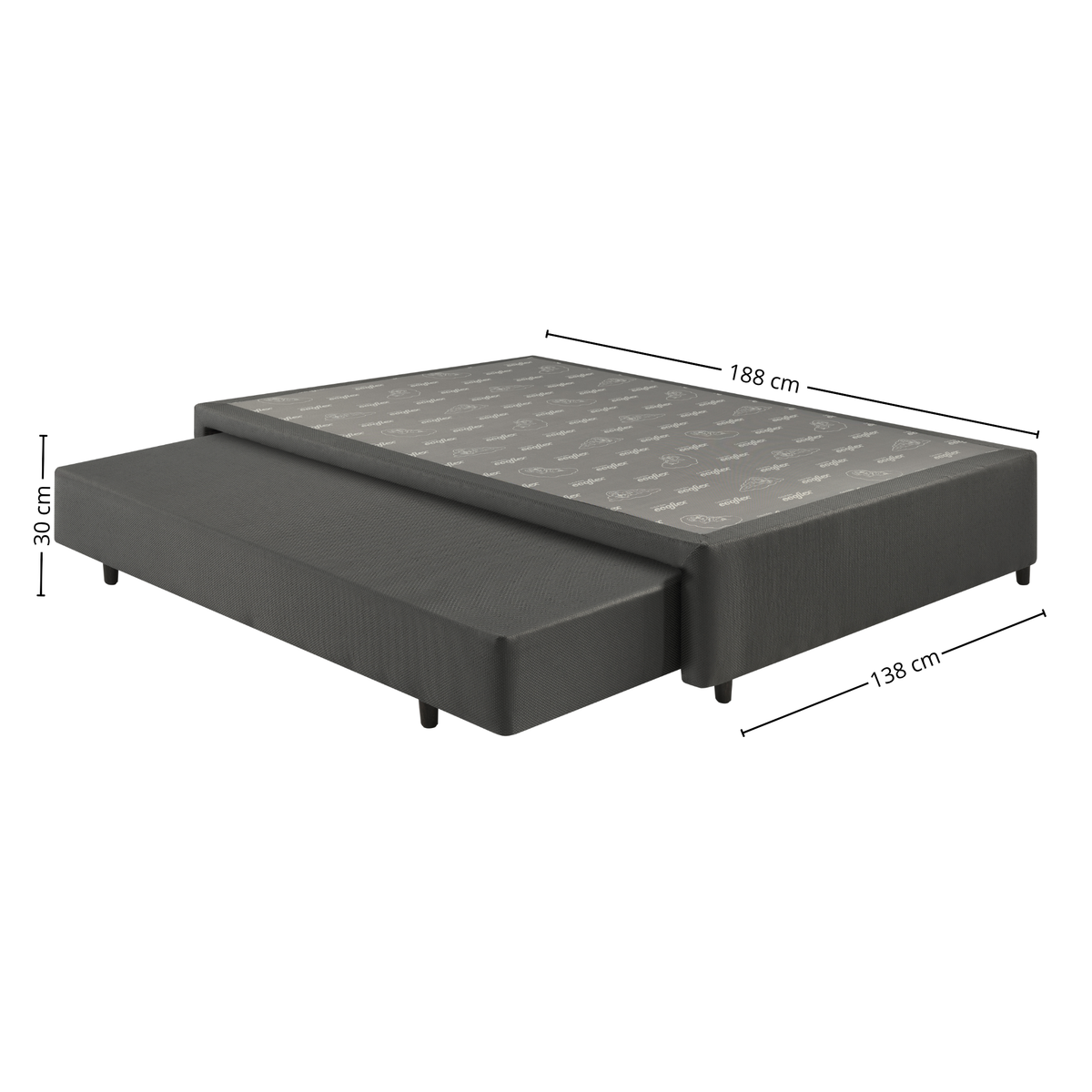 Base Universal com Auxiliar de Mola Casal Ecoflex 138x188x30cm  Grafite