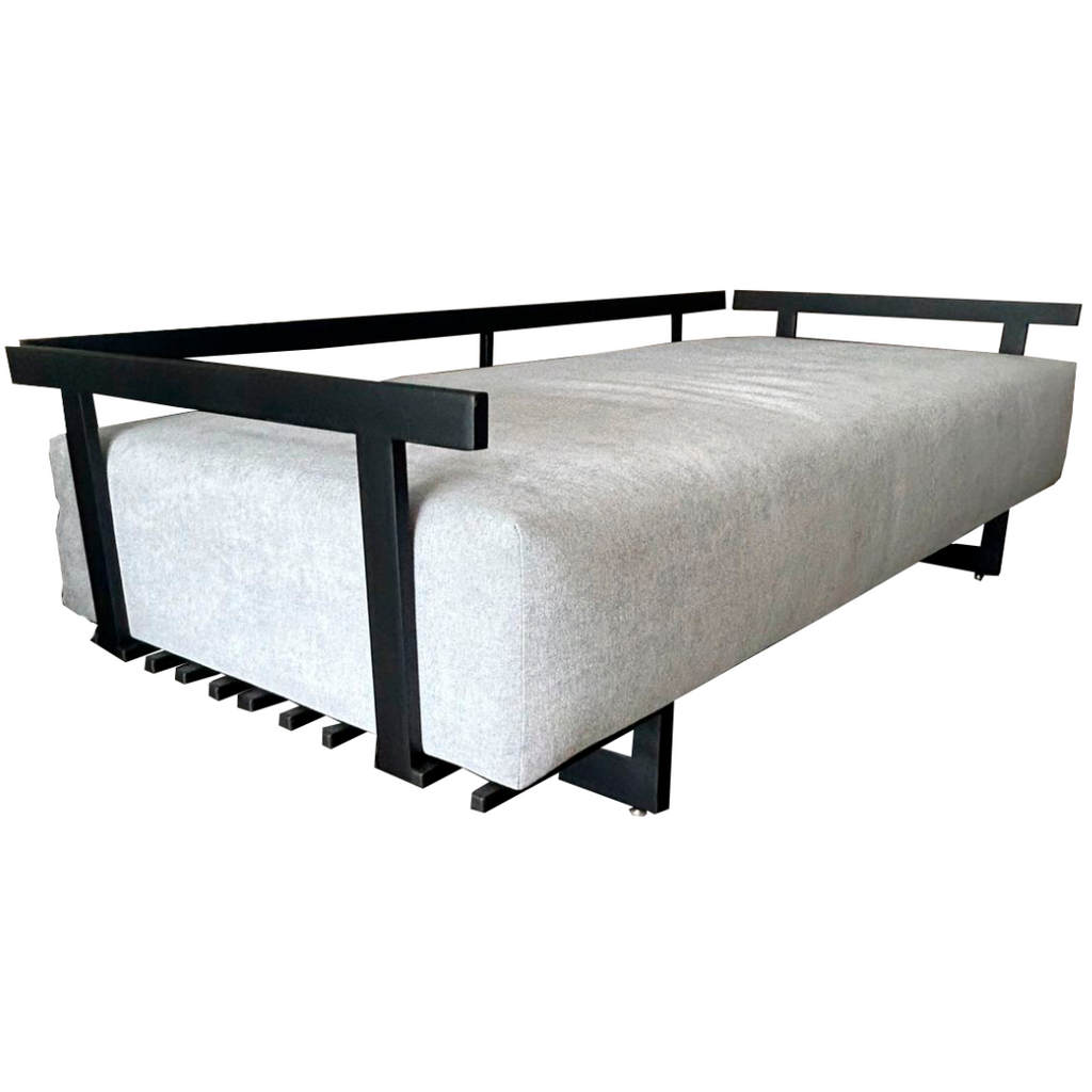 Sofá Living Chelles 200cm Konfort Base em Metal Preto Linho Cinza
