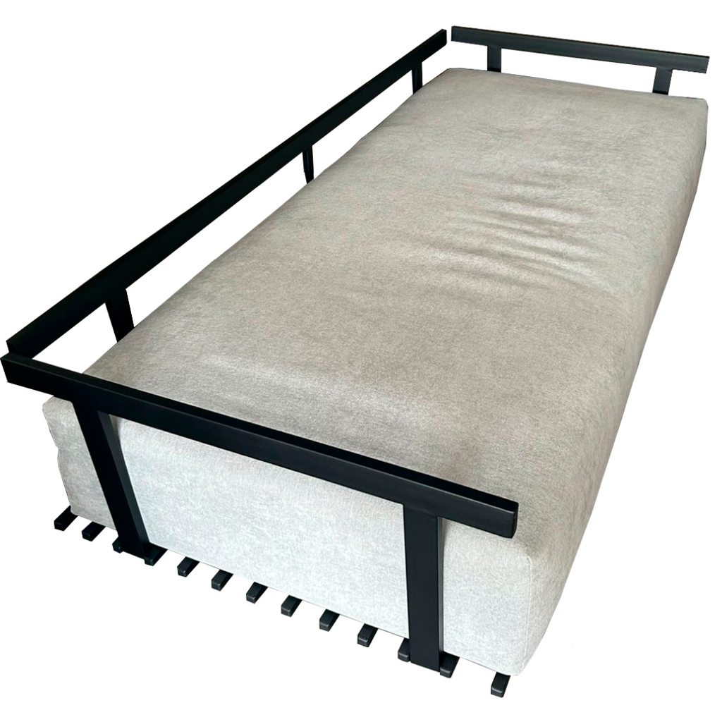 Sofá Living Chelles 200cm Konfort Base em Metal Preto Linho Cinza