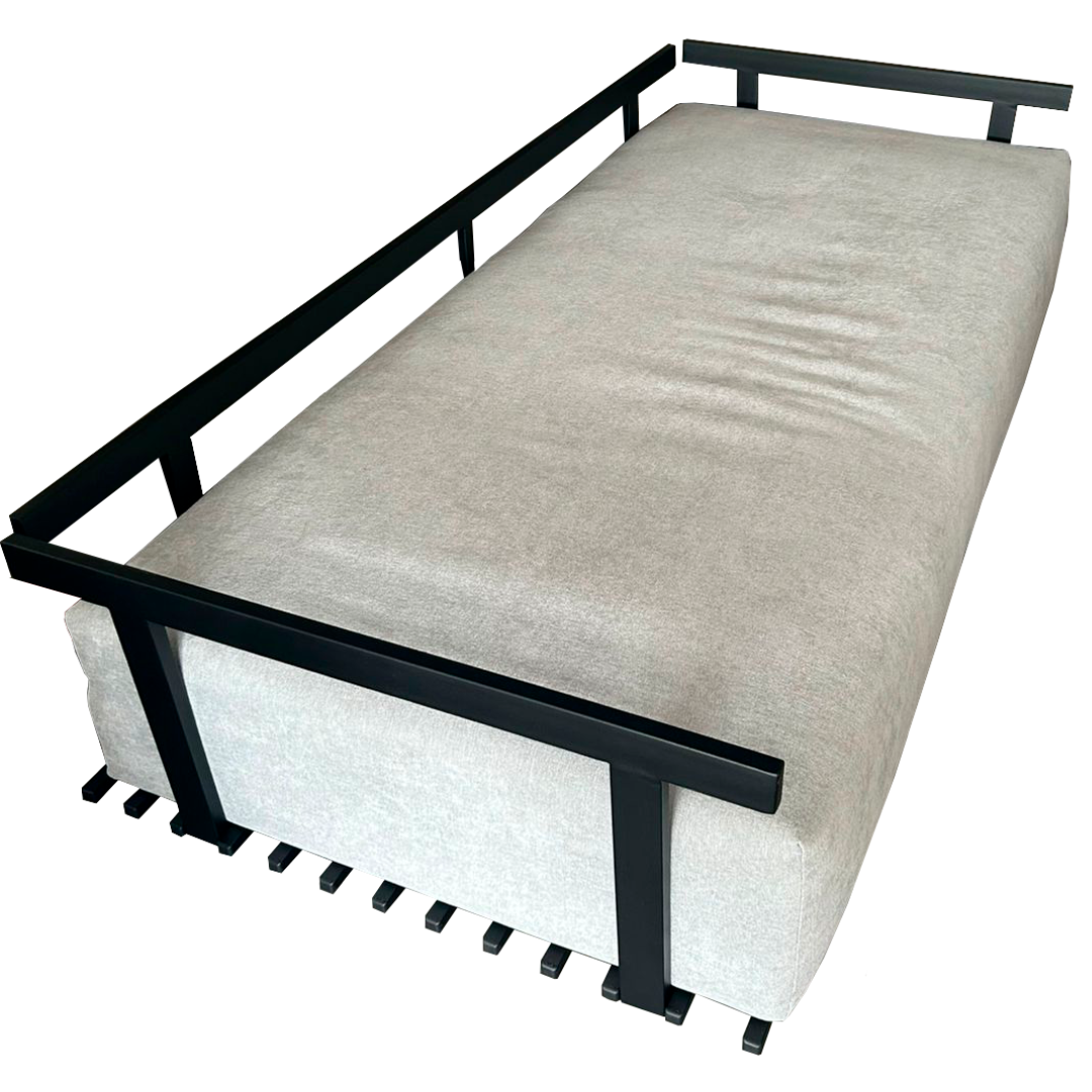 Sofá Living Chelles 200cm Konfort Base em Metal Preto Linho Cinza