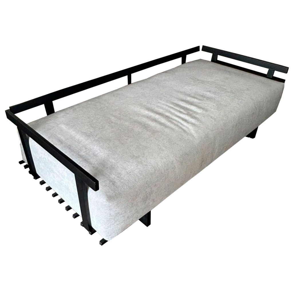 Sofá Living Chelles 200cm Konfort Base em Metal Preto Linho Cinza