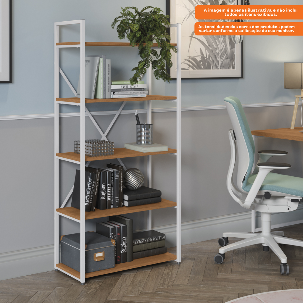 Estante Kappesberg 5 Prateleiras LI006 Canela e Branco