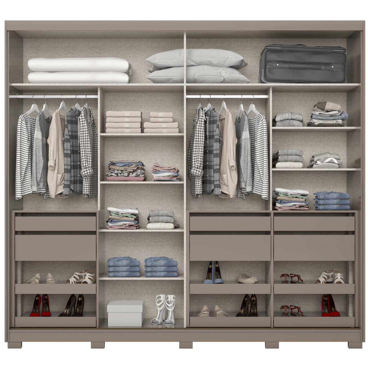 Roupeiro Dream Henn 264cm 100% MDF Espelho 2 Portas Avelã e Off White