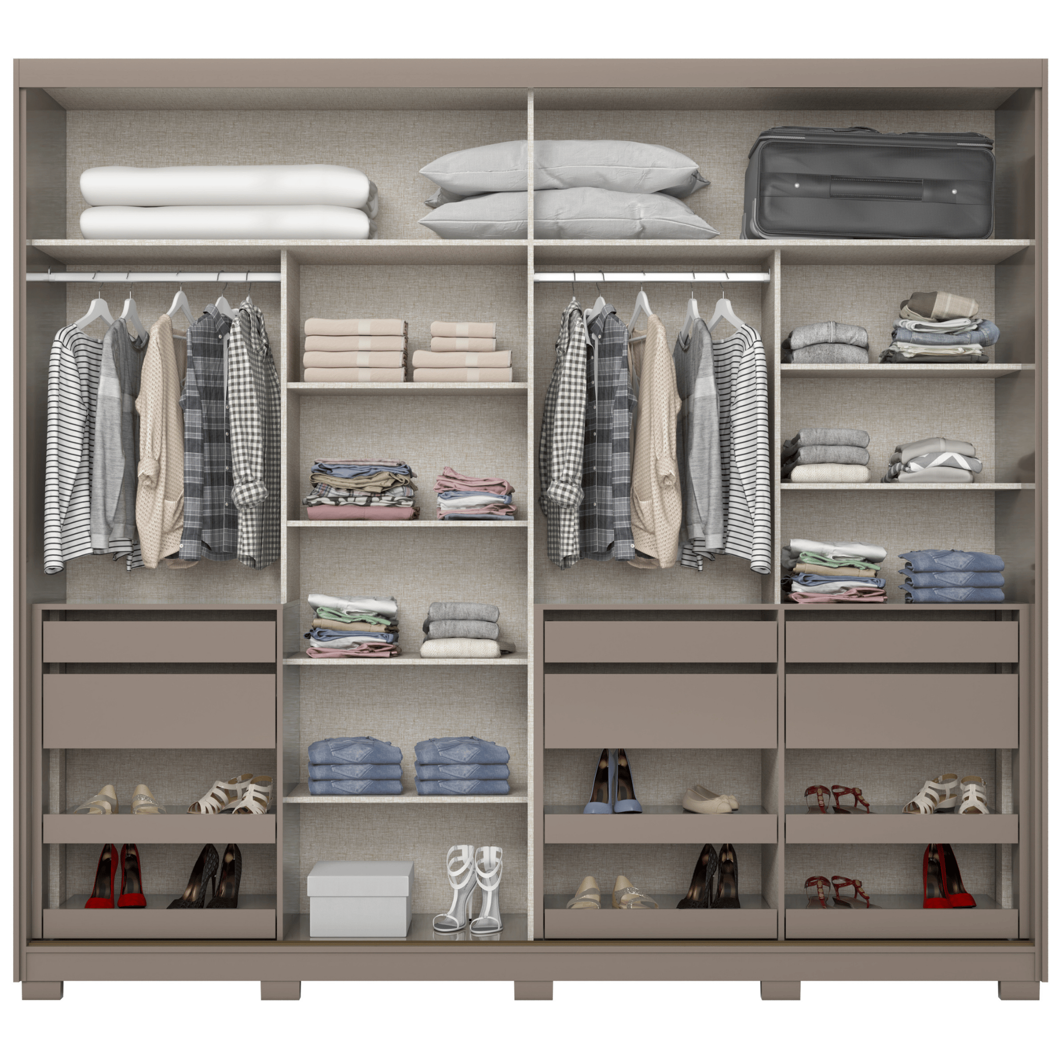 Roupeiro Dream Henn 264cm 100% MDF Espelho 2 Portas Avelã e Off White