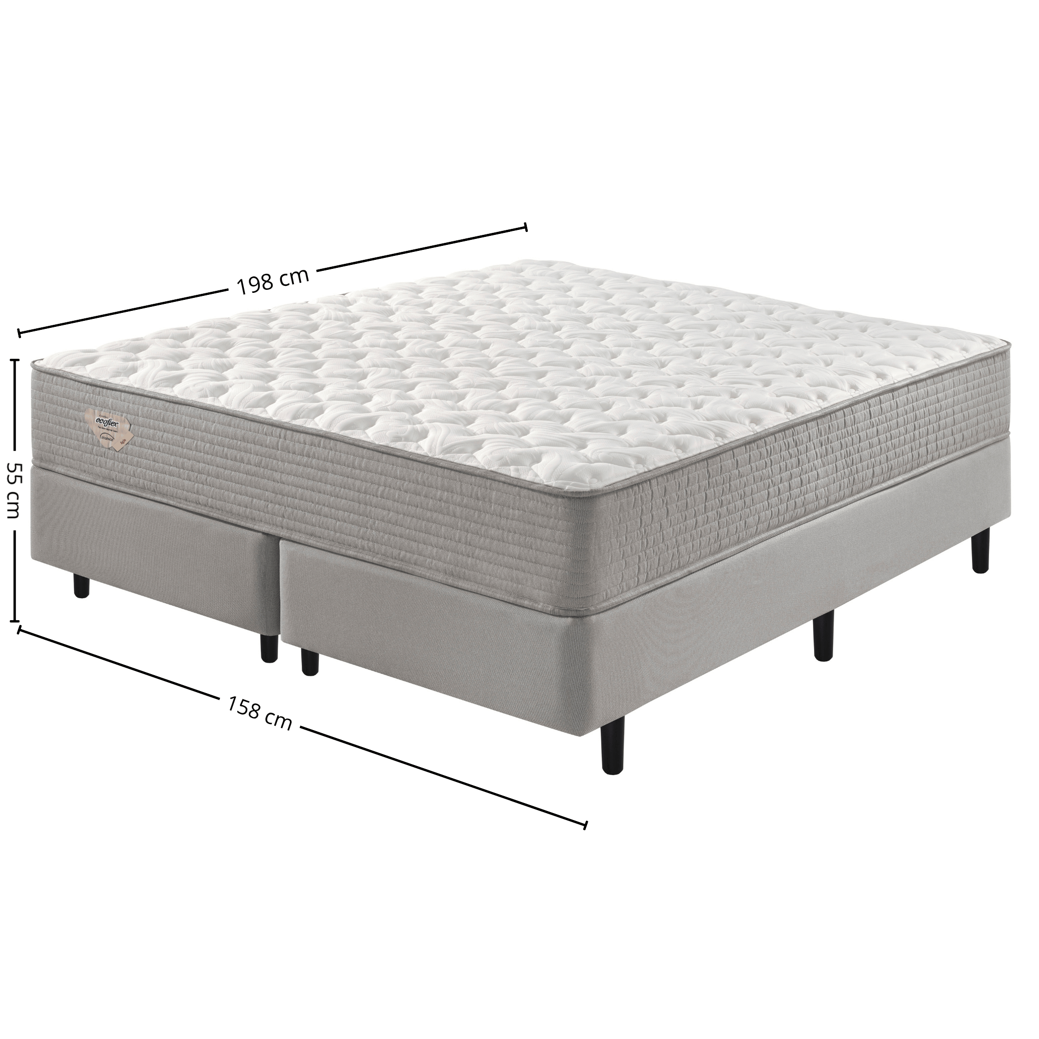 Conjunto Cama Box Agile Queen Ecoflex 158x198x55cm Molas Ensacadas Cinza Chumbo