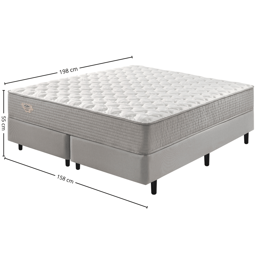 Conjunto Cama Box Agile Queen Ecoflex 158x198x55cm Molas Ensacadas Cinza Chumbo