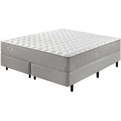 Conjunto Cama Box Agile Queen Ecoflex 158x198x55cm Molas Ensacadas Cinza Chumbo