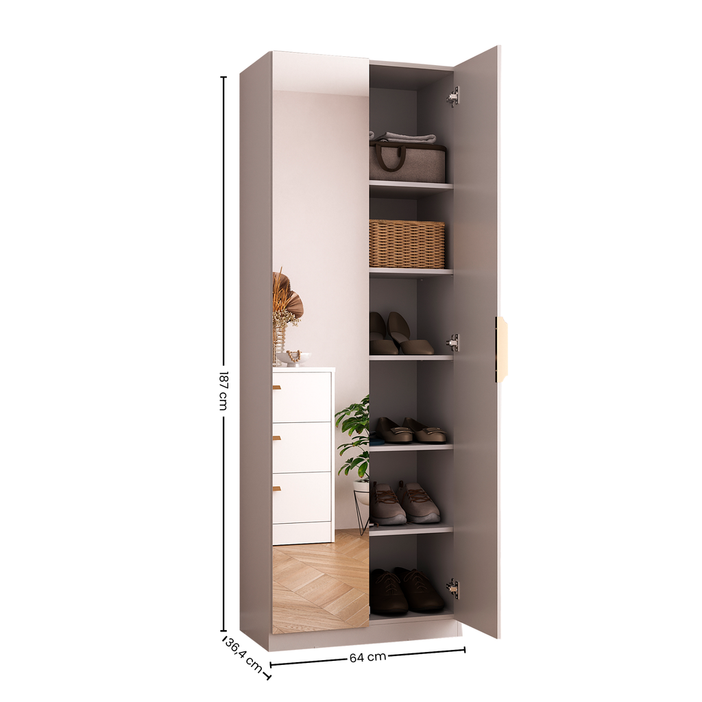 Sapateira Sublime Mambel 64x187 com 2 Portas de Espelho Branco