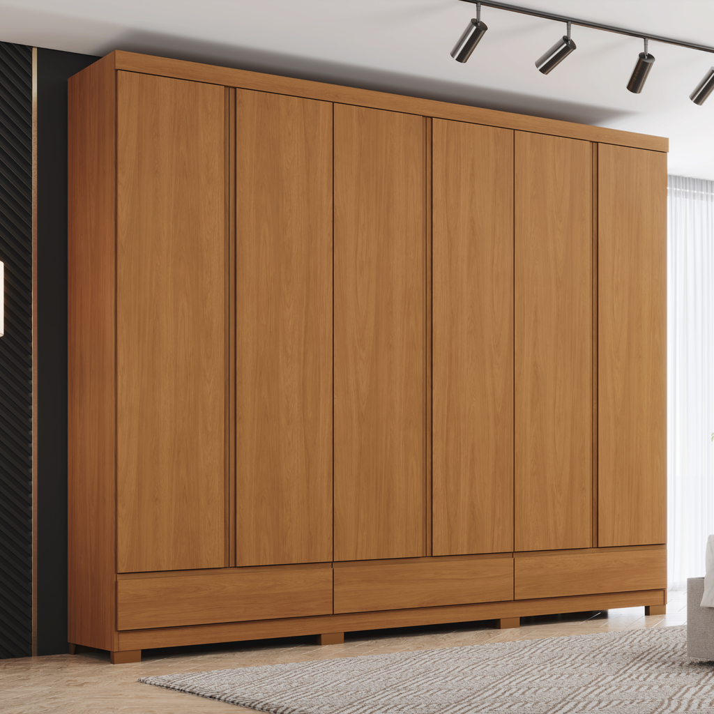 Roupeiro Imperial Henn 100% MDF 260cm 6 Portas 3 Gavetas Cinamomo