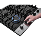 Cooktop à Gás Fischer 4 Bocas Platinium Trempe em Ferro Fundido 33800-92121 Vidro Preto Bivolt