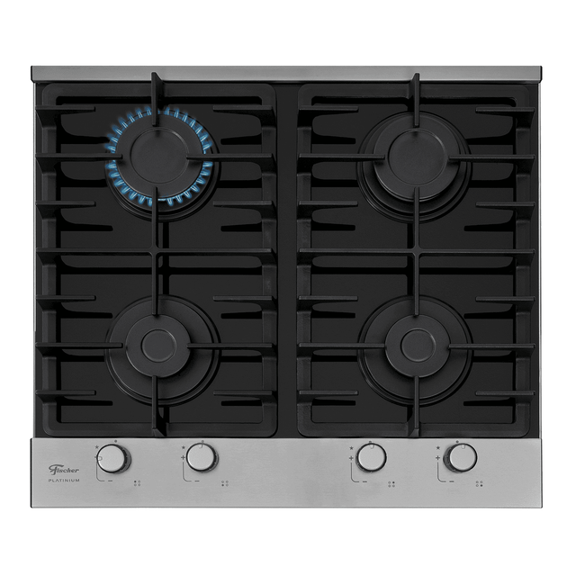 Cooktop à Gás Fischer 4 Bocas Platinium Trempe em Ferro Fundido 33800-92121 Vidro Preto Bivolt