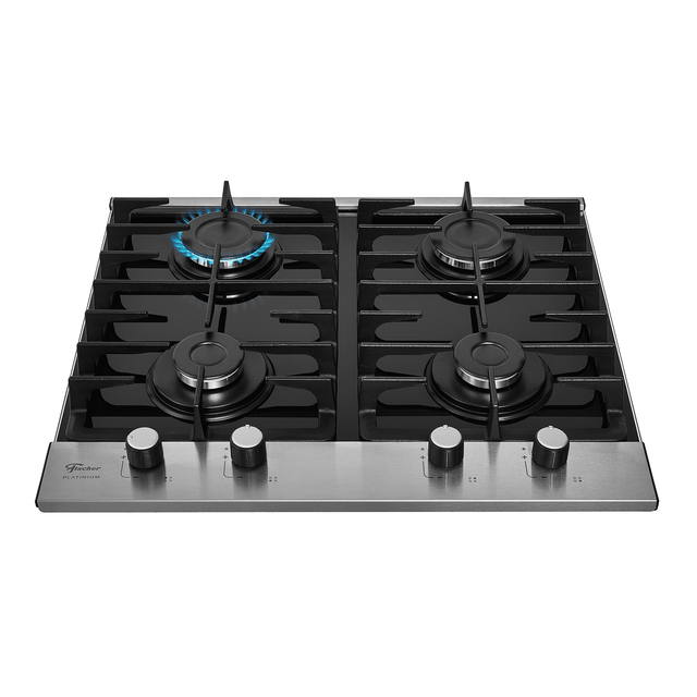 Cooktop à Gás Fischer 4 Bocas Platinium Trempe em Ferro Fundido 33800-92121 Vidro Preto Bivolt