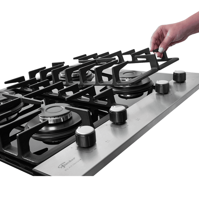 Cooktop à Gás Fischer 4 Bocas Platinium Trempe em Ferro Fundido 33800-92121 Vidro Preto Bivolt