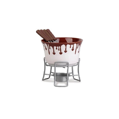 Conjunto de Fondue Brinox Panela Porcelana 1256/11 6 Peças Branco/Marrom