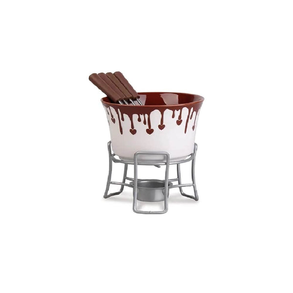 Conjunto de Fondue Brinox Panela Porcelana 1256/11 6 Peças Branco/Marrom