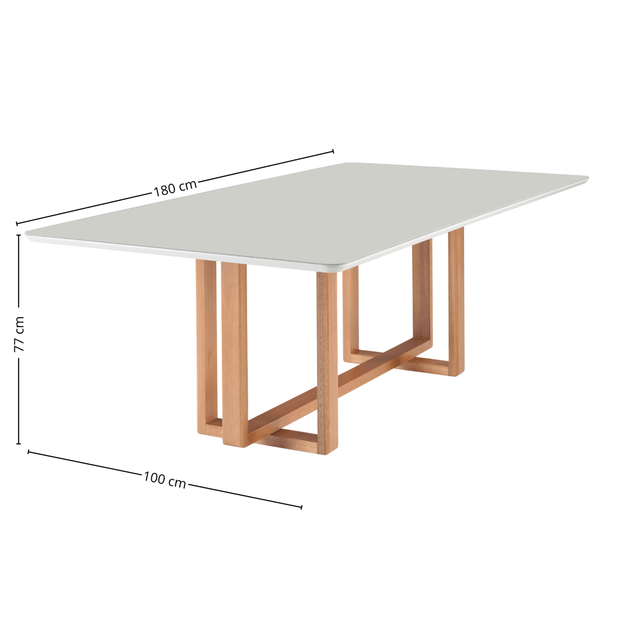 Mesa Retangular Carol Artsoli 180x100cm Tampo de Vidro Off White